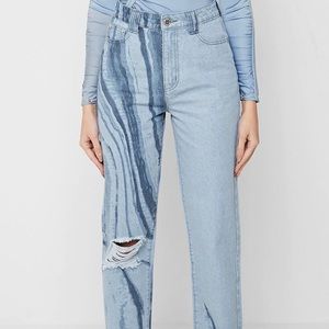 Manière de voir marble print mom jeans in light blue UK 8